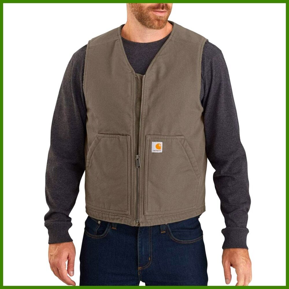 Sherpa Lined Heavyweight Washed Duck Vest with Triple-Stitched Seams